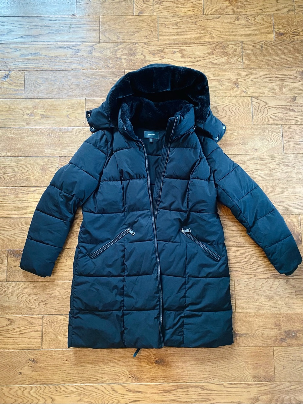 DKNY Black Puffer Coat with Hood